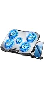 Laptop Cooling Pad, Gaming Laptop Cooler with 6 Quiet Fans, Laptop Fan Cooling Pad Fits 12-17 Inch Laptop, USB Port Powered, 7 Adjustable Height