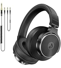 Wired Over Ear Headphones, Studio Monitor & Mixing DJ Headphones with 50mm Neodymium Drivers and 1/4 to 3.5mm Jack for Guitar AMP Podcast Piano Keyboard (Black)