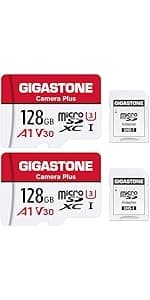 GIGASTONE 128GB 2-Pack Micro SD Card, 4K Video Pro, Compatible with GoPro, Security Camera, Dash cam, Drone, 95MB/s MicroSDXC Memory Card UHS-I V30 Class 10, with 2 SD Adapter