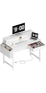 Lufeiya 40 inch Computer Desk with 4 Fabric Drawers, Kids Student Reversible Small Desks for Home Office Small Space, Work PC Desk Table for Bedroom, Rustic Brown