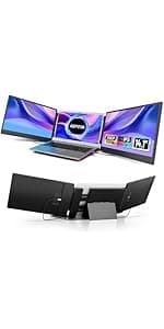 Laptop Screen Extender, 14.2" Portable Triple Monitor for Laptop with Full HD IPS Display, Laptop Extended Monitor Compatible with Mac, Windows, Chrome, Fits 13-17 Inch Laptops