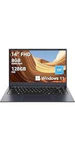 14 inch Laptop Computer, 8GB DDR4 RAM 128GB SSD, 4-Core Processor (Up to 2.9GHz), Thin & Portable Notebook PC, WiFi, BT4.2, MS Office 2024
