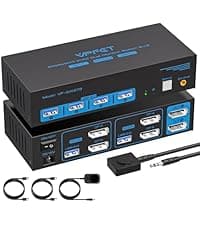 HDMI KVM Switch 1 Monitors 2 Computers 4K@60Hz USB KVM Switches 2 Ports for 2 PC Sharing Single Monitor and Keyboard Mouse with Wired Extend Controller Plug and Play