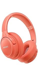 Bluetooth Headphones Over Ear,BERIBES 65H Playtime and 6 EQ Music Modes Wireless with Microphone,HiFi Stereo Foldable Lightweight Headset, Deep Bass for Home Office Outdoors Etc(Orange Red) (202A)