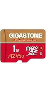 [5-Yrs Free Data Recovery] GIGASTONE 512GB Micro SD Card, 4K Camera Pro, A2 V30 for Smartphone, Gopro, Action Cams, 4K UHD Video Recording , Up to 100MB/s, UHS-I U3 C10 Class 10 with Adapter