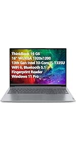 Lenovo ThinkBook 16 G6 16" FHD+ Laptop Computer, 13th Gen Intel 10-Core i5-1335U (Beat i7-1270P), 16GB DDR5 RAM, 512GB PCIe SSD, WiFi 6, Bluetooth 5.1, Fingerprint Reader, Windows 11 Pro, Tilsiy Cable