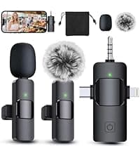 PQRQP 3 in 1 Microphone for iPhone/Android/Camera, Wireless Lavalier Microphone, 328ft Transmission, 18H Battery Life, Mini Microphone for Record Interview, Vlogs, YouTube, Tiktok