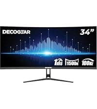 Deco Gear 34” Curved Ultrawide Business Monitor | 3440x1440, 100Hz, 1500R, 99% sRGB | Adjustable Stand, 2 HDMI and 2 DisplayPort | HDR, Low Blue Light, PIP/PBP