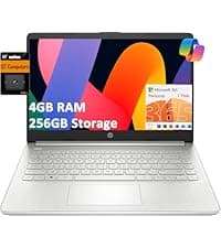 HP 14" Ultra Light Laptop for Student & Home (Intel Quad-Core N4120, 4GB RAM, 128GB(64GB + 64GB SD), 1-Year Office 365) 11-Hr Long Battery Life, Webcam, WiFi, Win 11 Home in S Mode - Snow White