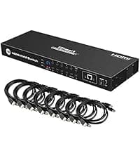 TESmart 16X1 HDMI KVM Switch USB 3.0, 4K@60Hz Rackmount KVM 16 Port Enterprise-Grade EDID Emulator | Hotkey Switch | RS232 | LAN Port | IR Remote | IP Control | Auto Scan | with 8 Pcs 5ft KVM Cable