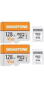 GIGASTONE 128GB 2-Pack Micro SD Card, 4K Video Pro, Compatible with GoPro, Security Camera, Dash cam, Drone, 95MB/s MicroSDXC Memory Card UHS-I V30 Class 10, with 2 SD Adapter