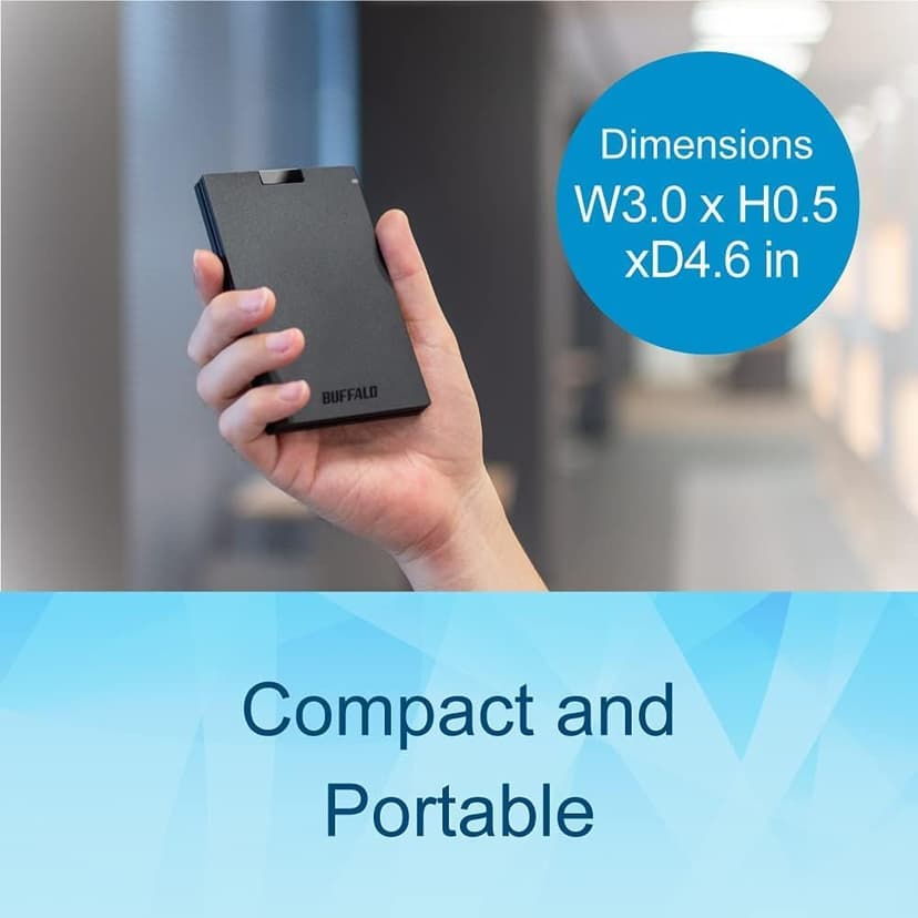 BUFFALO External SSD 1TB - Compatible with PS4 / PS5 / Windows/Mac - USB-C - USB-A - USB 3.2 - External Solid State Drive - SSD-PG1.0U3B