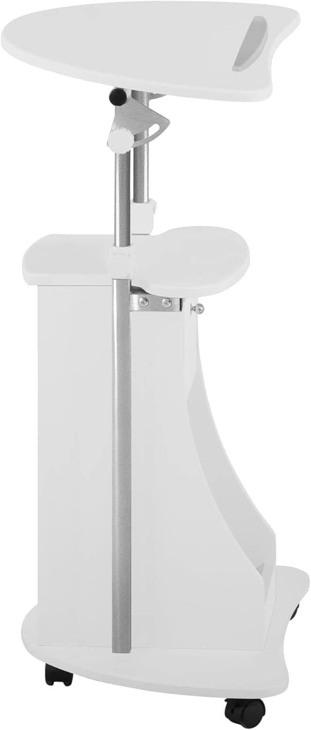 Techni Mobili Adjustable Height Rolling Laptop Cart with Storage, Sit to Stand Desk with Wheels, Podium Stand or Medical Cart, White