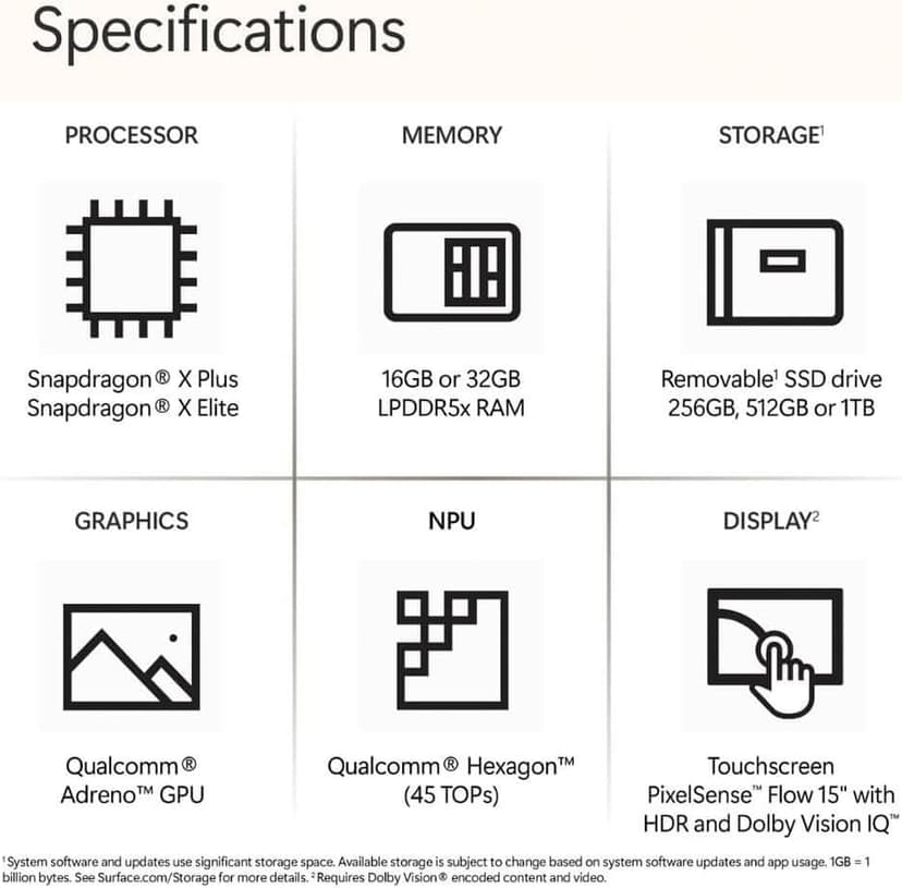 Microsoft Surface Laptop (2024), Windows 11 Copilot+ PC, 15" Touchscreen Display, Snapdragon X Elite (12 core), 32GB RAM, 1TB SSD Storage, Black