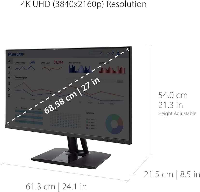 ViewSonic VP2756-4K 27 Inch 4K UHD IPS Ergonomic Monitor with Ultra-Thin Bezels, Color Accuracy, Pantone Validated, 60W USB C