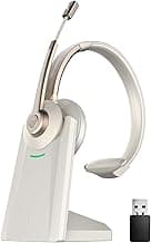 Bluetooth Headset, Wireless Headphones with Microphone Noise Canceling & USB Dongle, V5.0 Trucker Bluetooth Headset with Mic Mute & Charge Dock for PC/Laptop/Phone/Meeting/CallCenter/Office Gold