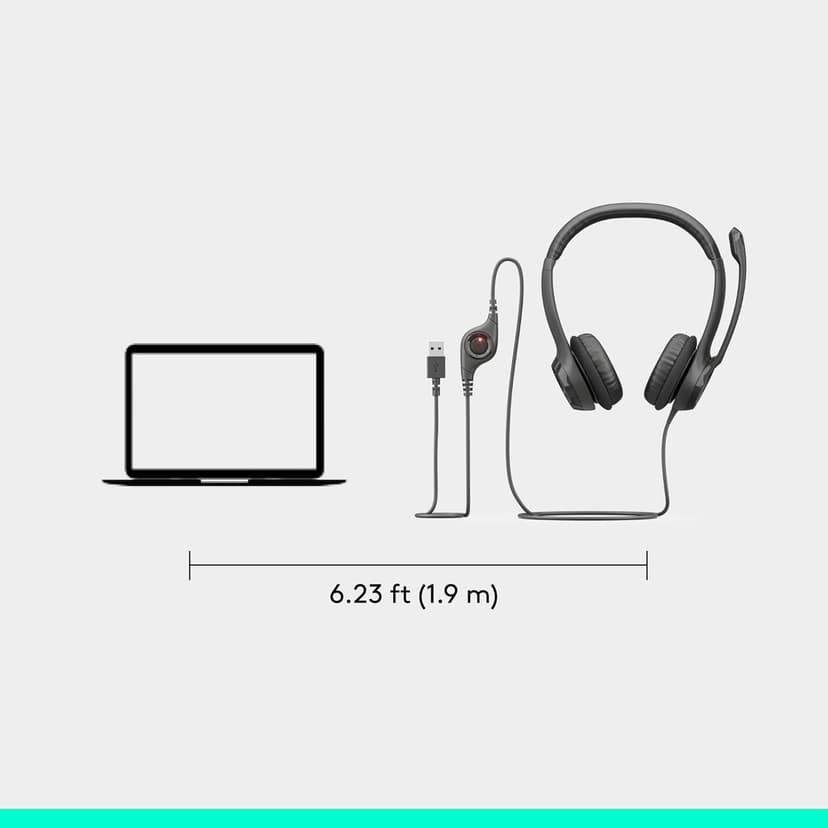 Logitech H390 Wired Headset for PC/Laptop, Stereo Headphones with Noise Cancelling Microphone, USB-A, In-Line Controls, Works with Chromebook