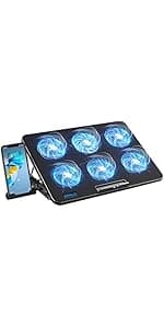 Laptop Cooling Pad, Gaming Laptop Cooler with 6 Quiet Fans, Laptop Fan Cooling Pad Fits 12-17 Inch Laptop, USB Port Powered, 7 Adjustable Height