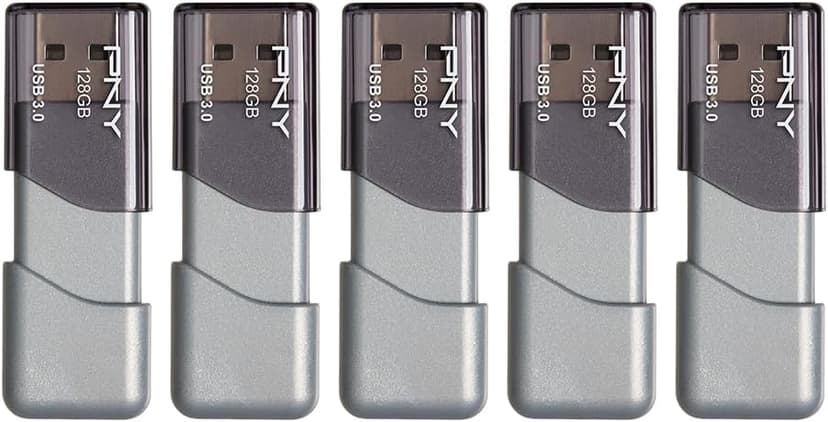 PNY 128GB Turbo Attaché 3 USB 3.0 Flash Drive 5-Pack – Grey, P-FD128X5TBOP-MP, 100MB/s, Light-Weight Durable - Data Storage and Transfer