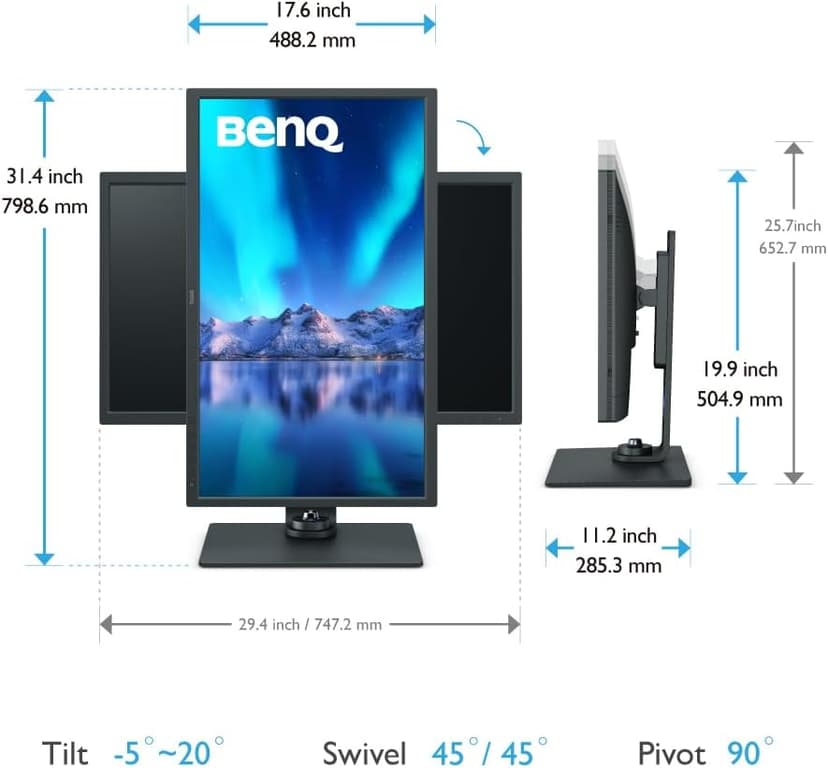 BenQ SW321C Photo Video Editing Monitor 32" 4K UHD | 99% AdobeRGB,100% sRGB,95% P3 | IPS | Hardware Calibrated | 16 bit 3D LUT | DeltaE ≤2 | Uniformity | HLG | AQCOLOR | Ergonomic | USB-C(60W) , Black