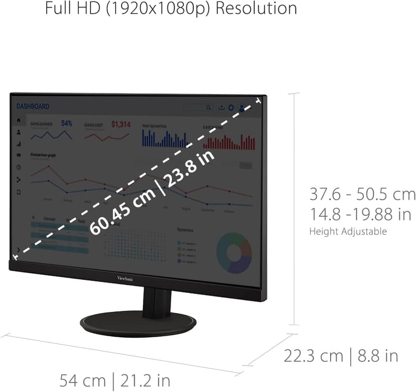 ViewSonic VA2447-MHJ 24 Inch Full HD 1080p Monitor with Advanced Ergonomics, FreeSync, 100Hz, Ultra-Thin Bezel, Eye Care, HDMI, VGA Inputs for Home and Office