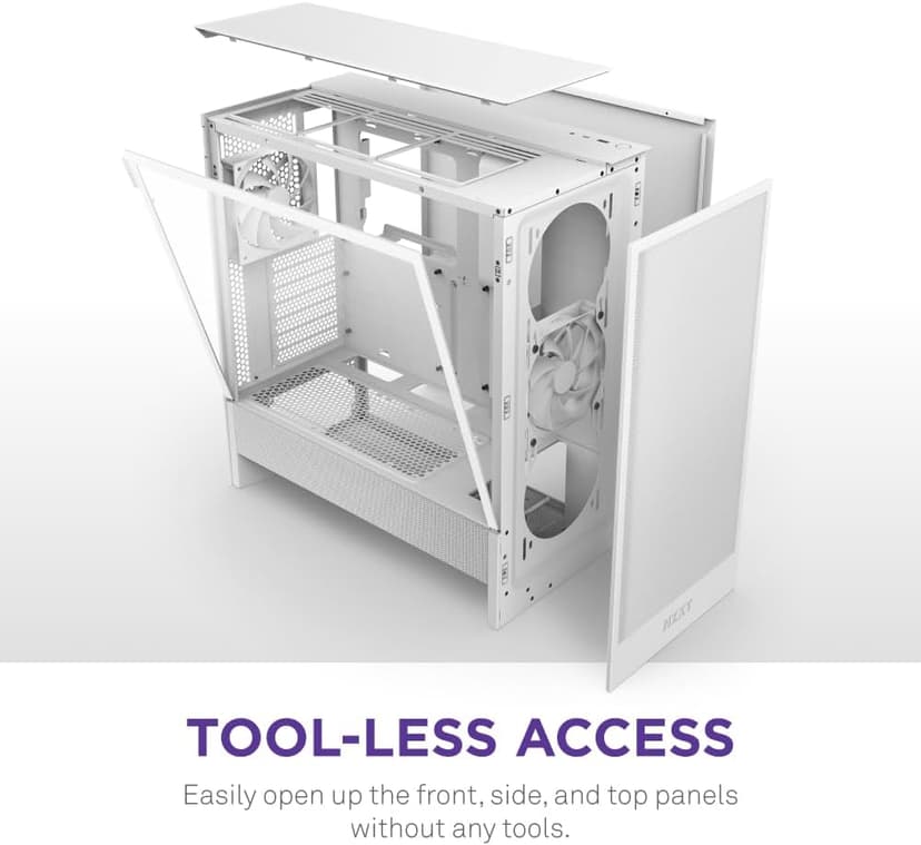 NZXT H5 Flow 2024 - Compact ATX Mid-Tower PC Gaming Case - High Airflow - 2 x 120mm Fans Included - 360mm Front & 240mm Top Radiator Support - Cable Management System - Tempered Glass - White
