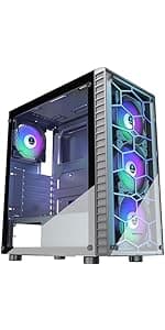 PC Case Pre-Install 4 RGB Fans, ATX Gaming Computer Case with Diamond-Shaped Mesh Front & Tempered Glass Side Panel, USB 3.0 Airflow Mid Tower case,621
