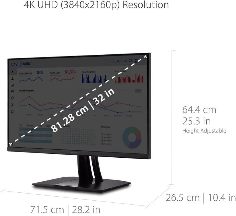 ViewSonic VP3256-4K 32 Inch 4K UHD IPS Ergonomic Monitor with Ultra-Thin Bezels, Color Accuracy, Pantone Validated, 60W USB C