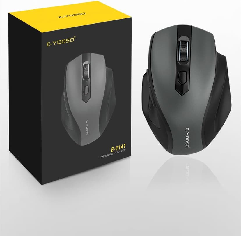 E-YOOSO Wireless Mouse, 2.4G USB Computer Mouse with 5 Levels 4000 DPI, 18 Months Battery Life, Ergonomic Grips, 6 Buttons Large Optical Mouse for Laptop, Mac, PC, Chromebook, Notebook (Gray)