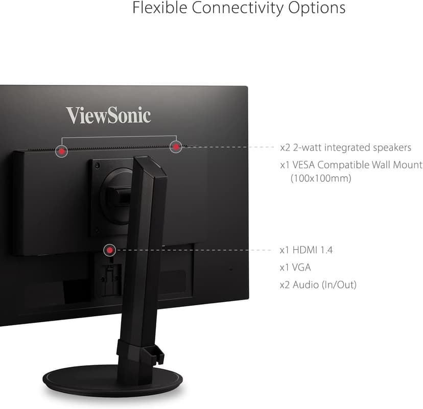 ViewSonic VA2447-MHJ 24 Inch Full HD 1080p Monitor with Advanced Ergonomics, FreeSync, 100Hz, Ultra-Thin Bezel, Eye Care, HDMI, VGA Inputs for Home and Office