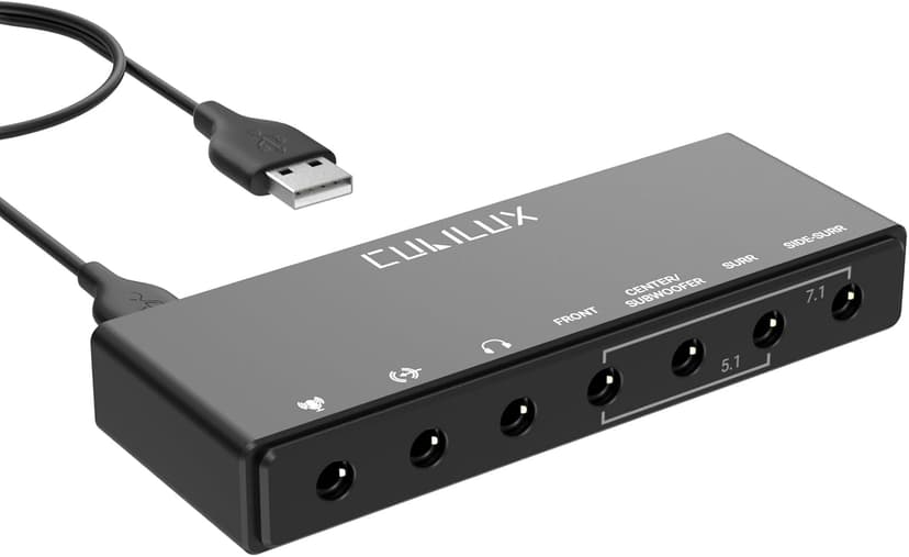 Cubilux 7.1 USB Surround Sound Card- 48KHz-384KHz Sample Rate for Headphones, Full Aluminum Alloy USB A External Sound Card for Laptop PC-Supports Line-in & Stereo Mic in