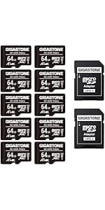 GIGASTONE 64GB 2-Pack Micro SD Card, 4K UHD Video, Surveillance Security Cam Action Camera Drone Professional, 90MB/s Micro SDXC UHS-I U3 Class 10