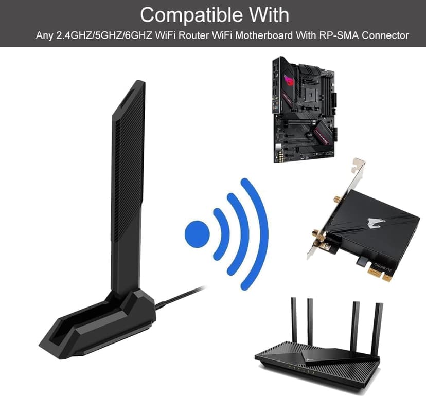 External WiFi 6 6E Tri-Band Antenna 6GHz 5.8GHz 2.4GHz Magnetic Base Replacement Antenna for PC Desktop Computer Asus Rog Strix Gigabyte Aorus Gaming WiFi Motherboard Card, Slinkdsco