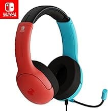 PDP Gaming LVL40 Airlite Stereo Headset for Nintendo Switch/Lite/OLED - Wired Power Noise Cancelling Microphone, Lightweight Soft Comfort On Ear Headphones (Mario Neon - Red & Blue)