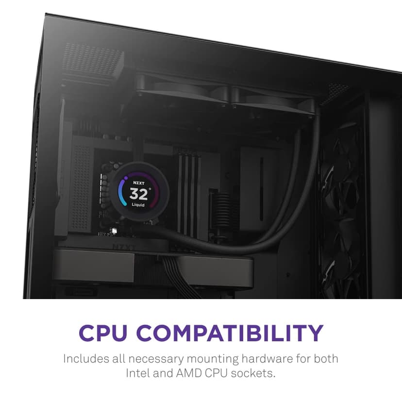 NZXT Kraken Elite 240 - RL-KN24E-B1 - 240mm AIO CPU Liquid Cooler - Customizable 2.36" LCD Display for Images, Performance Metrics and More - High-Performance Pump - 2 x F120P Fans - Black