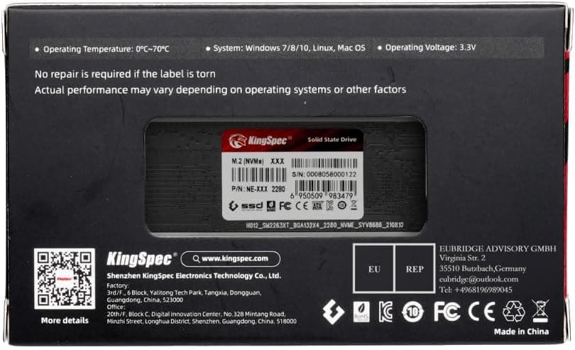 KingSpec SSD 1TB, M.2 NVMe Gen3x4 SSD 2280 - Up to 2400MB/s, Internal Solid State Drive with 3D NAND Flash, Compatible with Desktop and Laptop