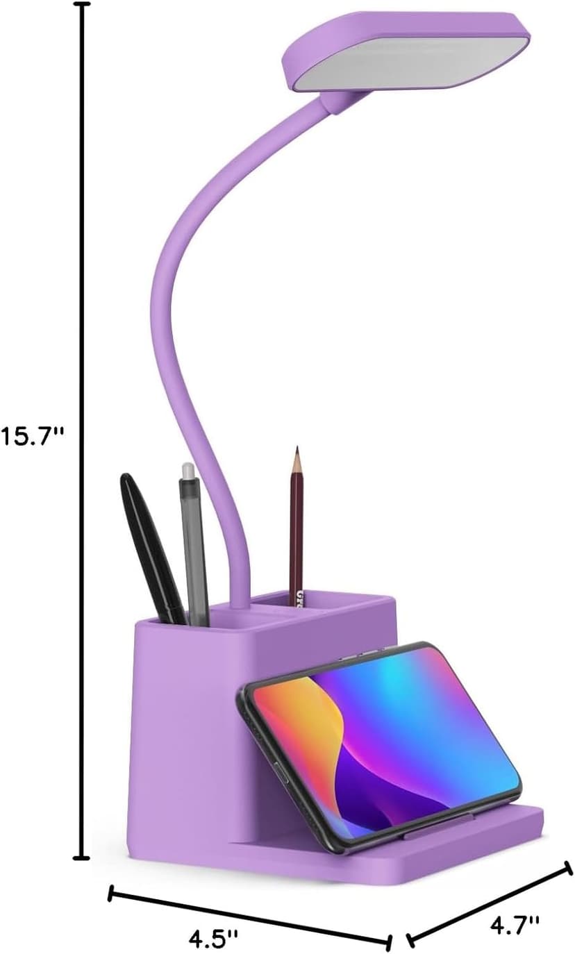 AXX Cute Purple Desk Lamp, Rechargeable Study Table Light for Home Office, Small, Battery Operated, LED, Flexible Gooseneck, Mini, Cordless, College Dorm Room Desktop Accessories for Teen Girls