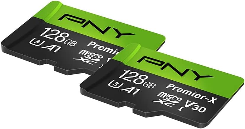PNY P-SDU128X2V31100PX-GE 128GB Premier-X Class 10 U3 V30 microSDXC Flash Memory Card 2-Pack - 100MB/s, Class 10, U3, V30, A1, 4K UHD, Full HD, UHS-I, Micro SD