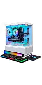 STGAubron Gaming PC Desktop, GeForce RTX 2060 6G GDDR6, Intel Core i7 up to 3.9 GHz, 16G RAM, 512G SSD, WiFi, BT 5.0, RGB Fan x6, RGB BT Sound Bar, Windows 10 Home