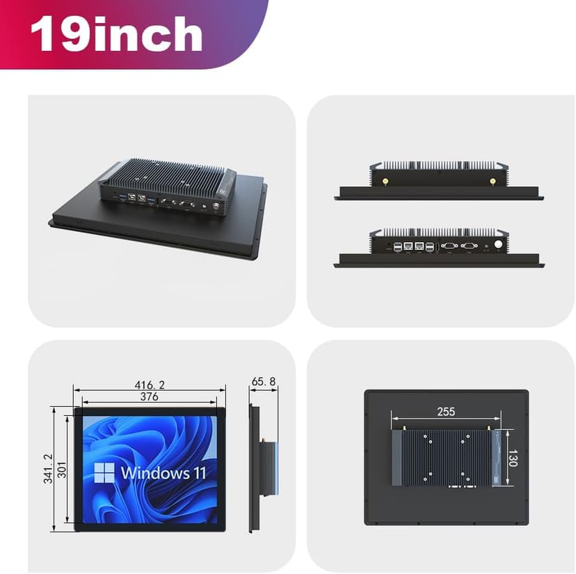 YanKe 19.0" Industrial Computer Touch Screen 10 Point Touch Industrial Computer, Resolution 1024 * 768 250nit, RJ45*2 USB*4 com*2 HD*1 WiFi+BT(J6412/8+256)