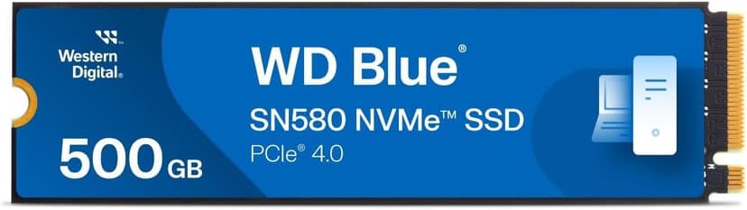 Western Digital 500GB WD Blue SN580 NVMe Internal Solid State Drive SSD - Gen4 x4 PCIe 16Gb/s, M.2 2280, Up to 4,000 MB/s - WDS500G3B0E
