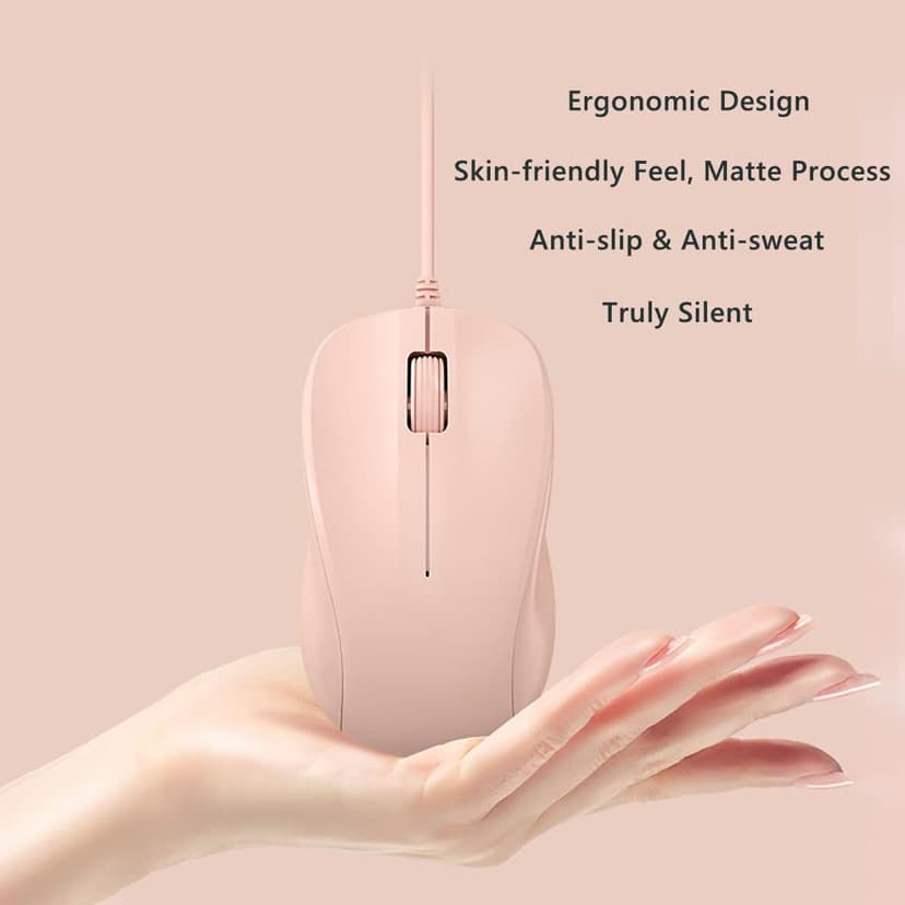CORN USB Silent Wired Computer Mouse with Easy Click for Office and Home, 1200DPI, Premium and Portable, Compatible with Windows PC, Laptop, Desktop, Notebook (Pink)