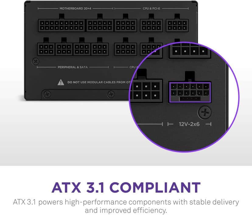 NZXT C850 Gold ATX 3.1 - Fully Modular Low-Noise PC Gaming Power Supply - 850 Watts - 80 Plus Gold - 12V-2x6 Connector - Zero Fan Mode - 100% Japanese Capacitors - Black