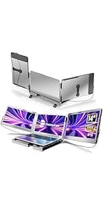 14" Laptop Screen Extender, FHD 1080P IPS Triple Portable Monitor for Laptop, HDMI/USB-A/Type-C Plug and Play for Windows, Mac, Android, Chrome, Switch & PS5, Work with 13.3”-17” Laptops