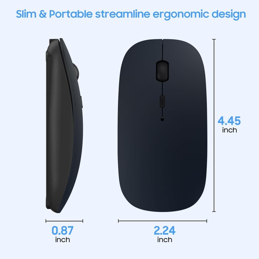 Bluetooth Mouse for Laptop/MacBook/iPad/Android PC,Rechargable Quiet Slim Wireless Mice Compatible with Windows/Linux/Tablet,Black