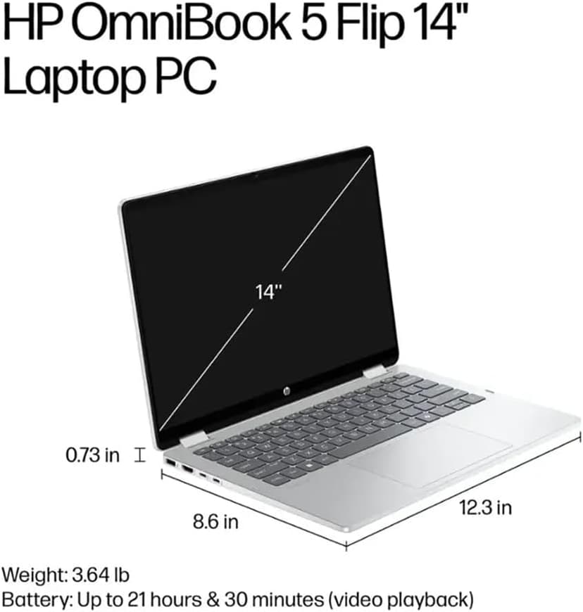 2025 HP OmniBook 5 Flip X360 2-in-1 Touchscreen AI PC Laptop (14" FHD+ IPS, Intel 10-Core 7 150U (> i7 1355U), 16GB DDR5, 1TB SSD) for Creator, Designer, 5MP IR Webcam, 21-Hr Battery Life, Win 11 Pro