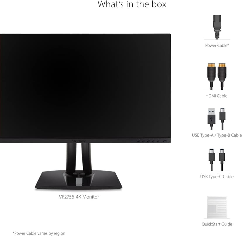 ViewSonic VP2756-4K 27 Inch 4K UHD IPS Ergonomic Monitor with Ultra-Thin Bezels, Color Accuracy, Pantone Validated, 60W USB C