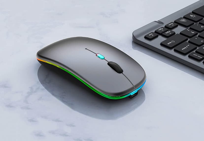 Wireless Bluetooth Mouse Rechargeable Laptop Mice with LED Lights Silent Slim Use(BT5.2 and 2.4G Portable USB) Dual Mode Computer Mouse for Laptop/iPad/Tablet/Apple/Computer/Mac (Grey)
