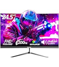 Gaming Monitor 24.5 Inch 200Hz Built-in Speakers, 180hz PC Monitor FHD 1080P Frameless Computer Monitors, VA,sRGB 100%, DisplayPort, HDMI, Eye Care, Wall Mount Compatible (White)