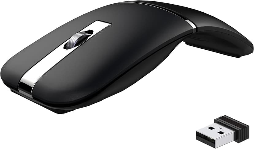 Bluetooth Wireless Arc Travel Mouse, Dual Model (2.4G+BT5.1) Rotating Foldable Mouse for Microsoft, Rechargeable Slim Portable Mice for Laptop, Notebook, PC, MacBook, Chromebook, Lenovo - Black